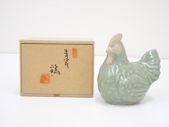 三田焼　青瓷鶏置物（箱付）
